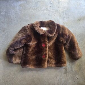 Vintage 90s Girls Cozy Brown Faux Fur Kids Jacket 3T 4T